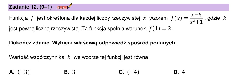 Zadanie 12: Współczynnik k funkcji - matura matematyka 2023