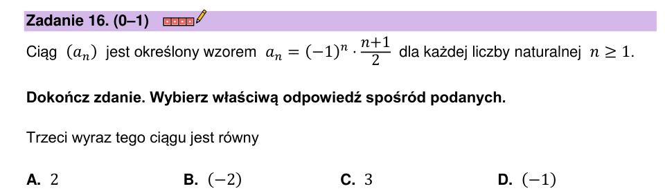 Zadanie 16: Trzeci wyraz ciągu - matura matematyka 2023