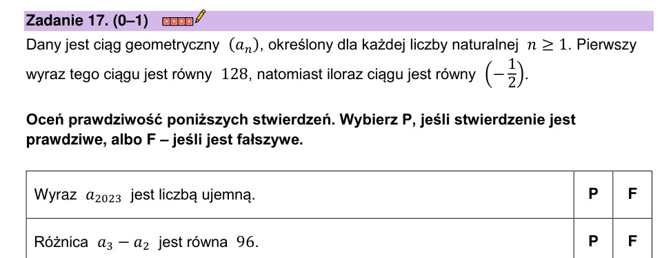 Zadanie 17: Ciąg geometryczny - matura matematyka 2023