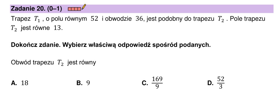 Zadanie 20: Obwód trapezu podobnego - matura matematyka 2023
