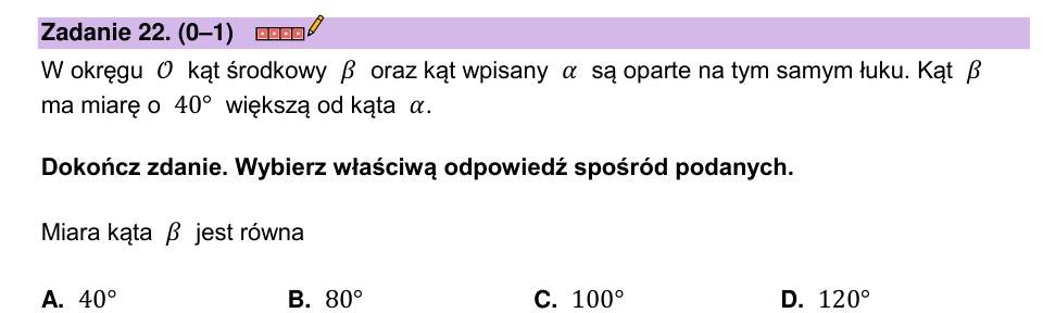 Zadanie 22: Miara kąta środkowego - matura matematyka 2023