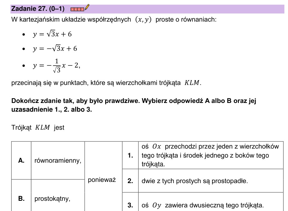 Zadanie 27: Rodzaj trójkąta - matura matematyka 2023