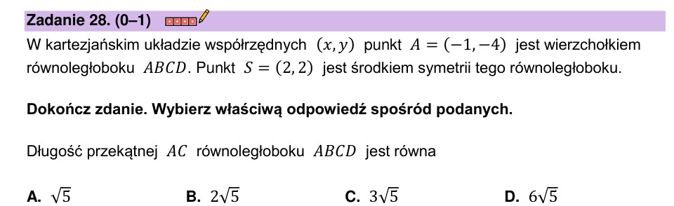 Zadanie 28: Przekątna równoległoboku - matura matematyka 2023