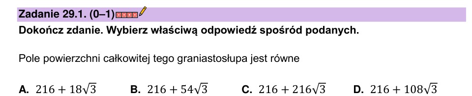 Zadanie 29.1: Pole powierzchni całkowitej - matura matematyka 2023