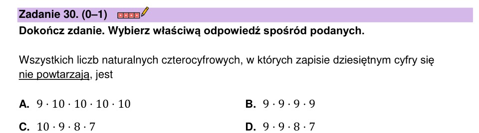 Zadanie 30: Liczby czterocyfrowe - matura matematyka 2023