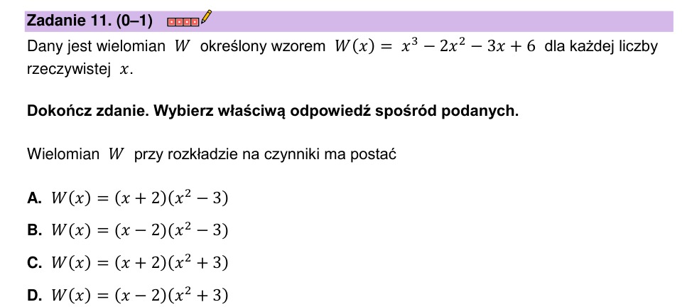 Zadanie 11: Rozkład wielomianu - matura matematyka 2023