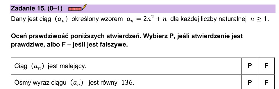 Zadanie 15: Własności ciągu - matura matematyka 2023