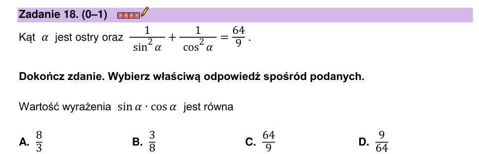 Zadanie 18: Iloczyn sinusa i cosinusa - matura matematyka 2023