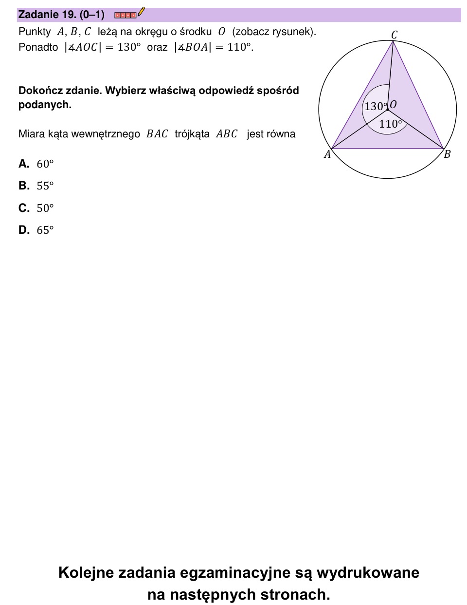 Zadanie 19: Kąt wpisany w okrąg - matura matematyka 2023