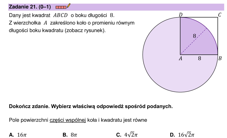 Zadanie 21: Pole części wspólnej - matura matematyka 2023