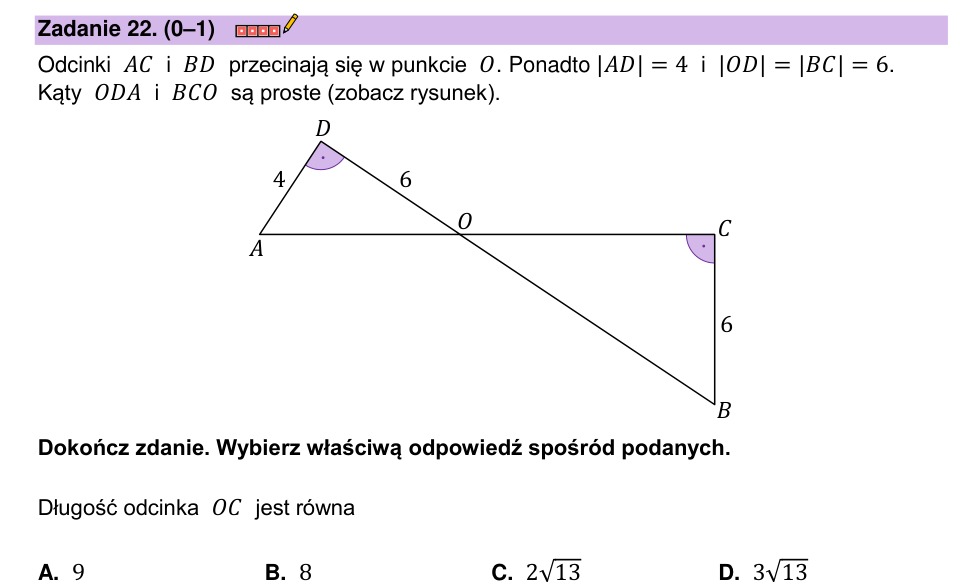 Zadanie 22: Długość odcinka OC - matura matematyka 2023