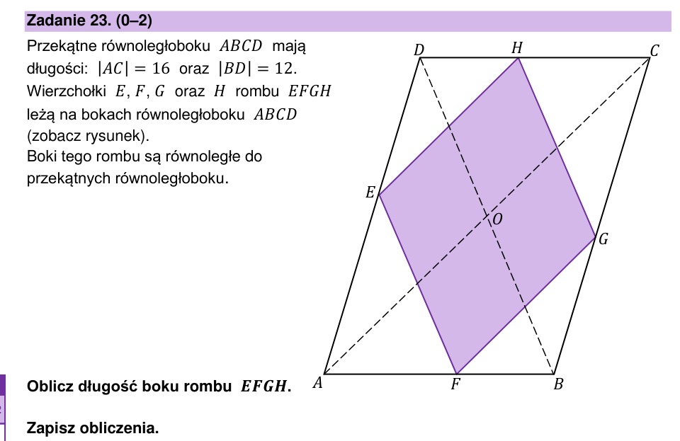 Zadanie 23: Bok rombu - matura matematyka 2023
