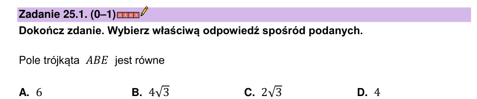 Zadanie 25.1: Pole trójkąta ABE - matura matematyka 2023