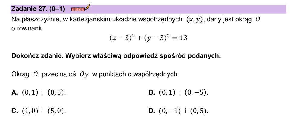 Zadanie 27: Przecięcie okręgu z osią - matura matematyka 2023
