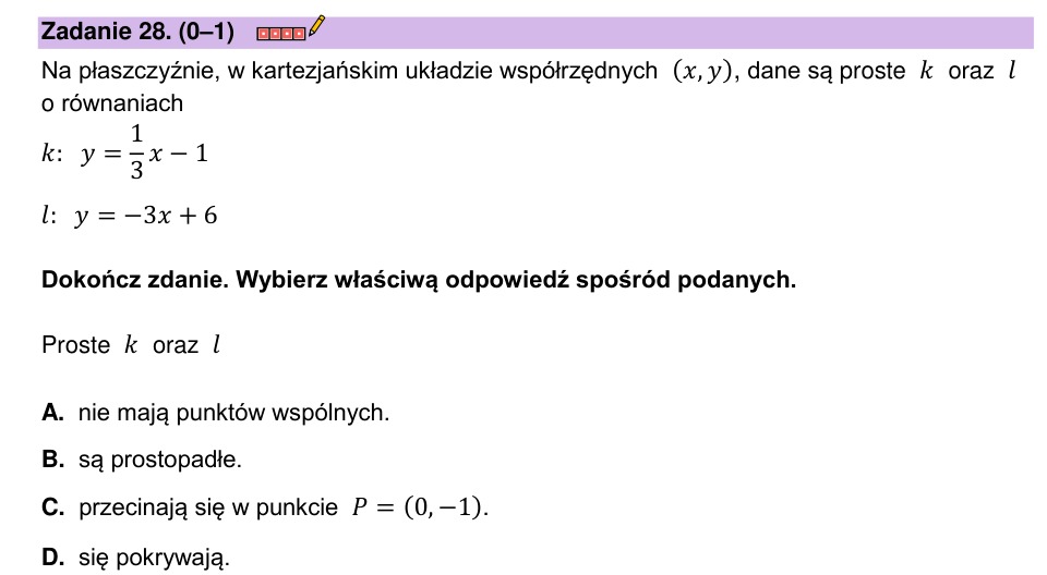 Zadanie 28: Położenie dwóch prostych - matura matematyka 2023