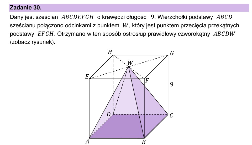 Zadanie 30: Ostrosłup w sześcianie - matura matematyka 2023