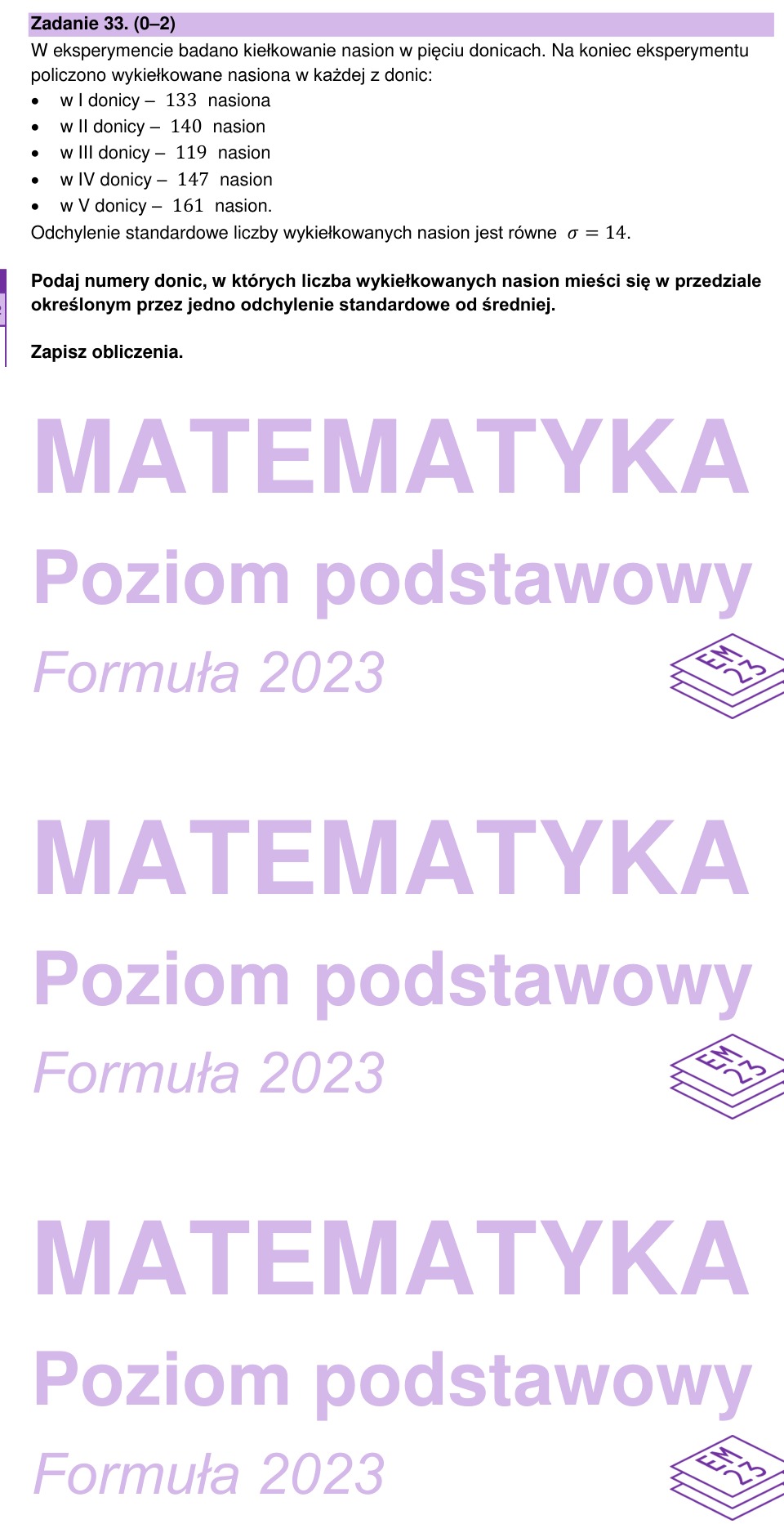 Zadanie 33: Odchylenie standardowe - matura matematyka 2023