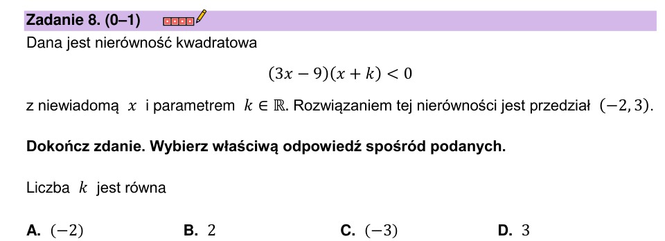 Zadanie 8: Parametr nierówności - matura matematyka 2023