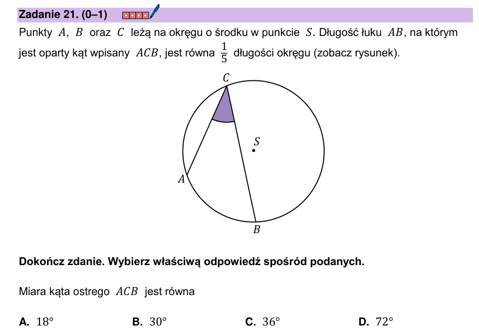 Zadanie 21: Miara kąta wpisanego - matura matematyka 2024