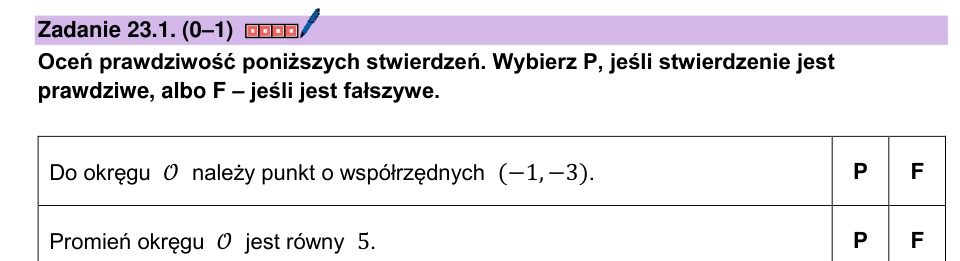 Zadanie 23.1: Punkt i promień okręgu - matura matematyka 2024