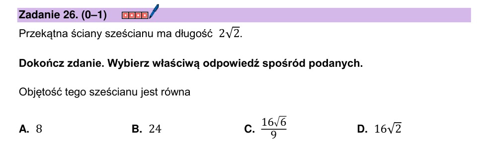 Zadanie 26: Objętość sześcianu - matura matematyka 2024