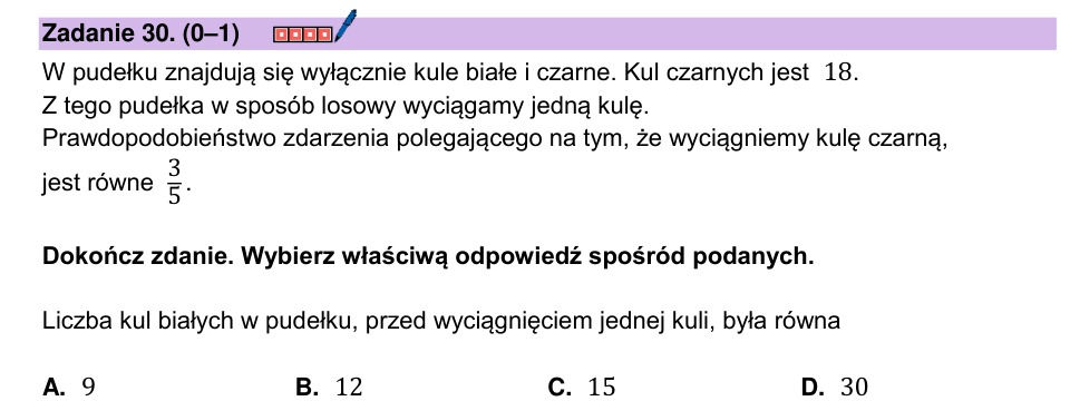 Zadanie 30: Liczba kul białych - matura matematyka 2024