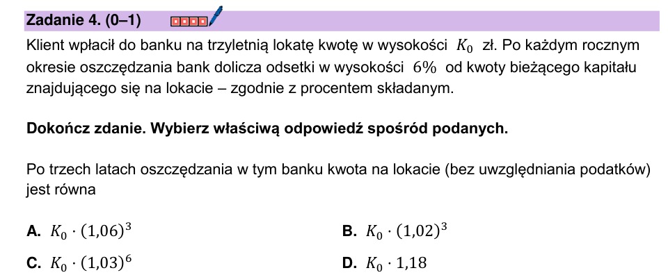 Zadanie 4: Lokata z procentem składanym - matura matematyka 2024