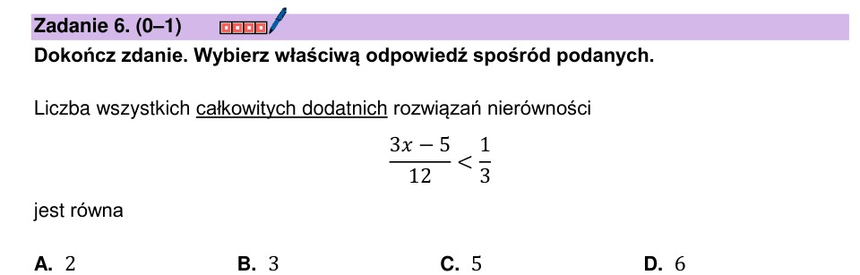 Zadanie 6: Liczba rozwiązań nierówności - matura matematyka 2024
