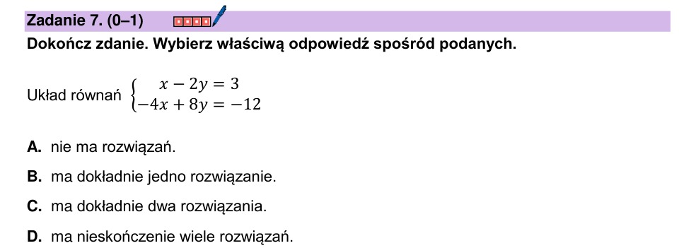 Zadanie 7: Liczba rozwiązań układu - matura matematyka 2024