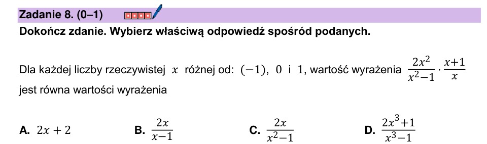Zadanie 8: Wartość wyrażenia wymiernego - matura matematyka 2024