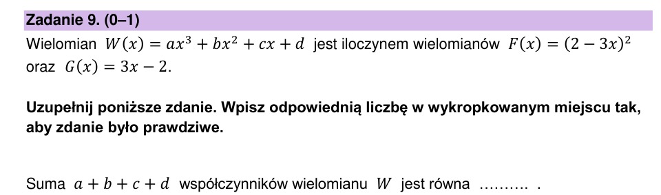 Zadanie 9: Suma współczynników wielomianu - matura matematyka 2024
