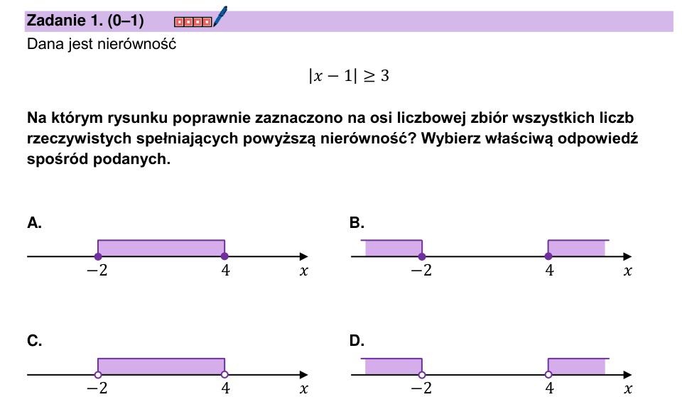 Zadanie 1: Zbiór na osi liczbowej - matura matematyka 2024