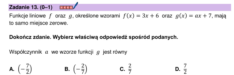 Zadanie 13: Wspólne miejsce zerowe - matura matematyka 2024