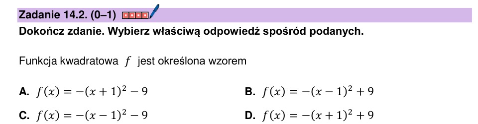 Zadanie 14.2: Wzór funkcji kwadratowej - matura matematyka 2024
