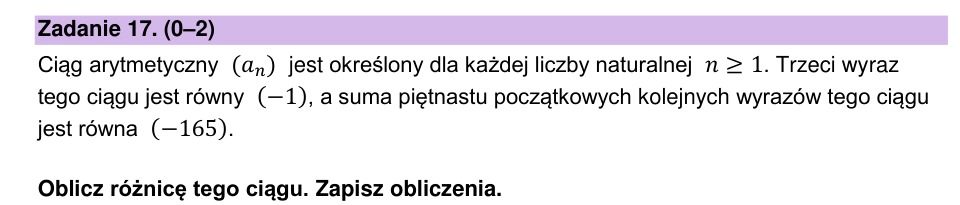 Zadanie 17: Różnica ciągu arytmetycznego - matura matematyka 2024