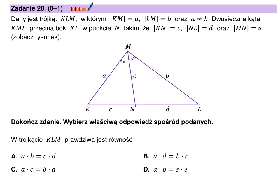 Zadanie 20: Dwusieczna kąta trójkąta - matura matematyka 2024