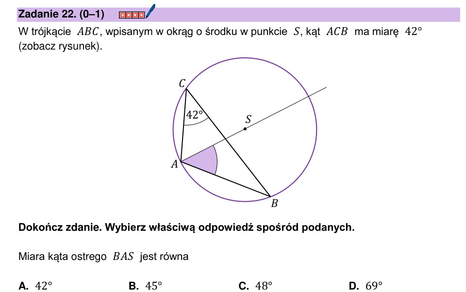 Zadanie 22: Kąt w trójkącie wpisanym - matura matematyka 2024