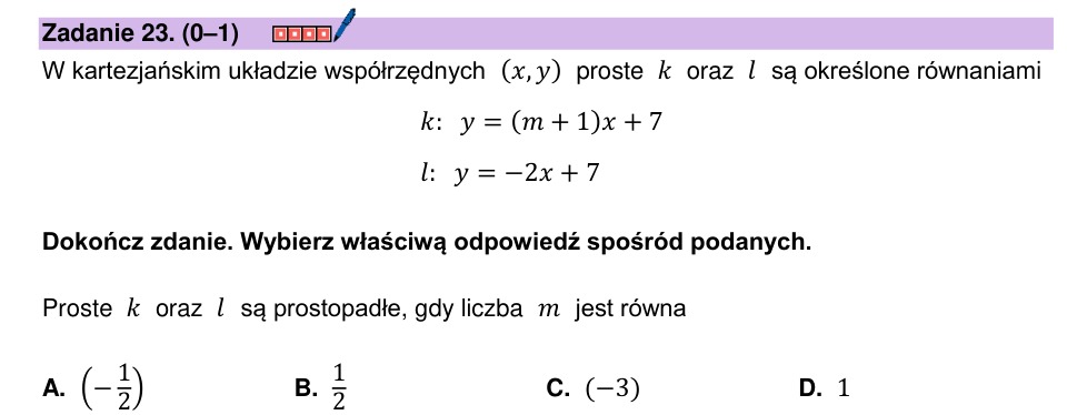 Zadanie 23: Proste prostopadłe - matura matematyka 2024