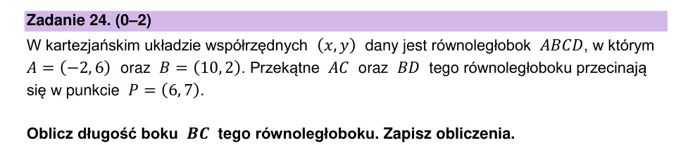 Zadanie 24: Długość boku równoległoboku - matura matematyka 2024