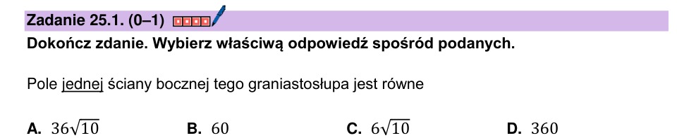 Zadanie 25.1: Pole ściany bocznej - matura matematyka 2024