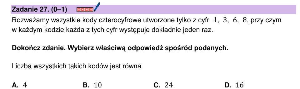 Zadanie 27: Liczba kodów czterocyfrowych - matura matematyka 2024