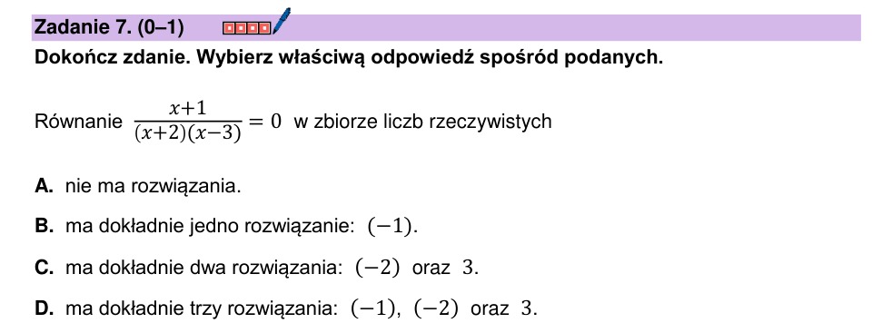 Zadanie 7: Liczba rozwiązań równania - matura matematyka 2024