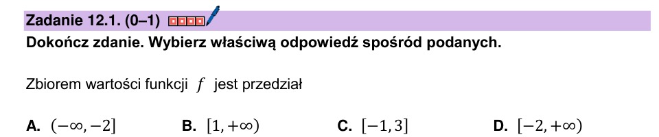 Zadanie 12.1: Zbiór wartości funkcji - matura matematyka 2024