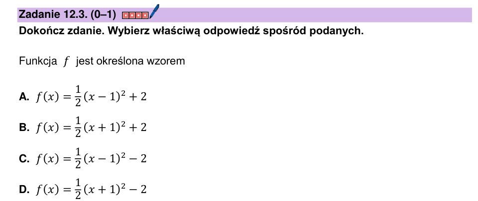 Zadanie 12.3: Wzór funkcji kwadratowej - matura matematyka 2024