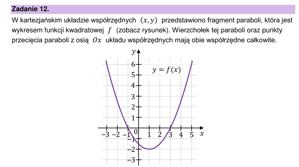 Zadanie 12: Wykres funkcji kwadratowej - matura matematyka 2024