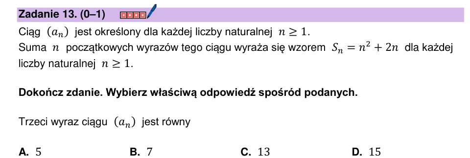 Zadanie 13: Trzeci wyraz ciągu - matura matematyka 2024