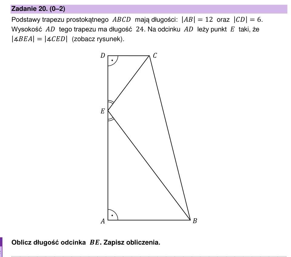 Zadanie 20: Odcinek w trapezie - matura matematyka 2024