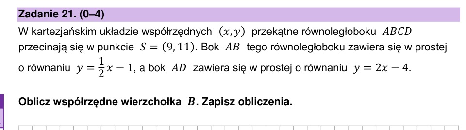 Zadanie 21: Wierzchołek równoległoboku - matura matematyka 2024