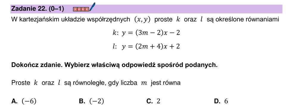 Zadanie 22: Równoległość prostych - matura matematyka 2024