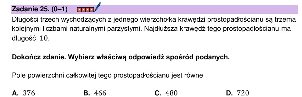 Zadanie 25: Pole powierzchni prostopadłościanu - matura matematyka 2024